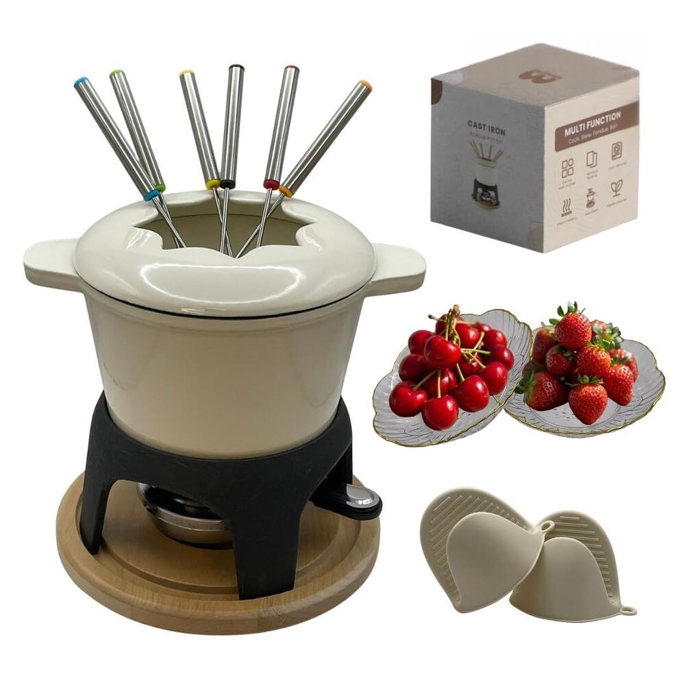Cast Iron Chocolate Fondue Set with Accessories Non Electric